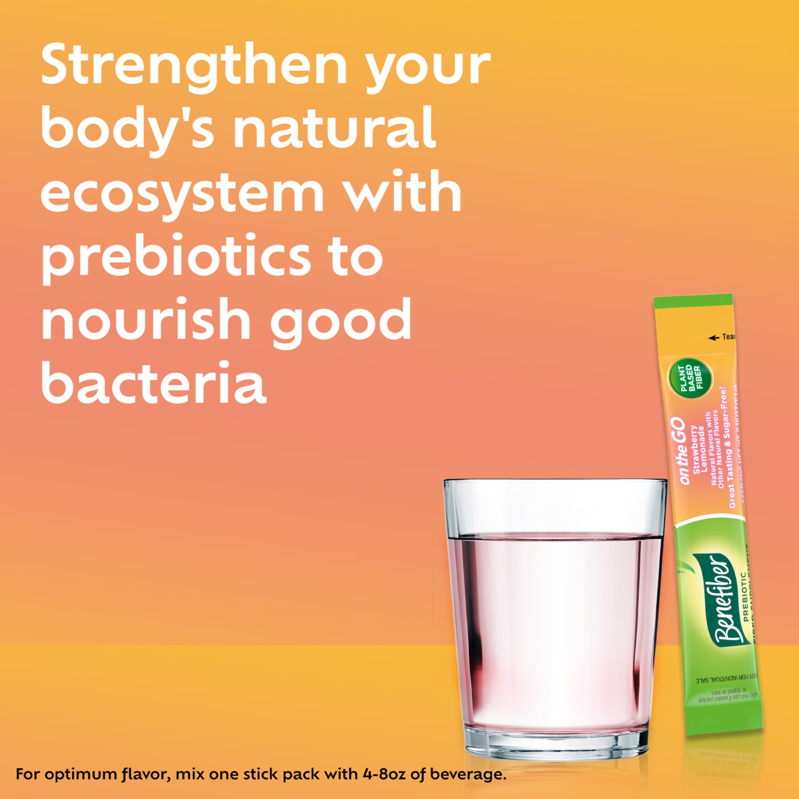 Benefiber plant-based fiber powder ready to mix into beverages for daily support.