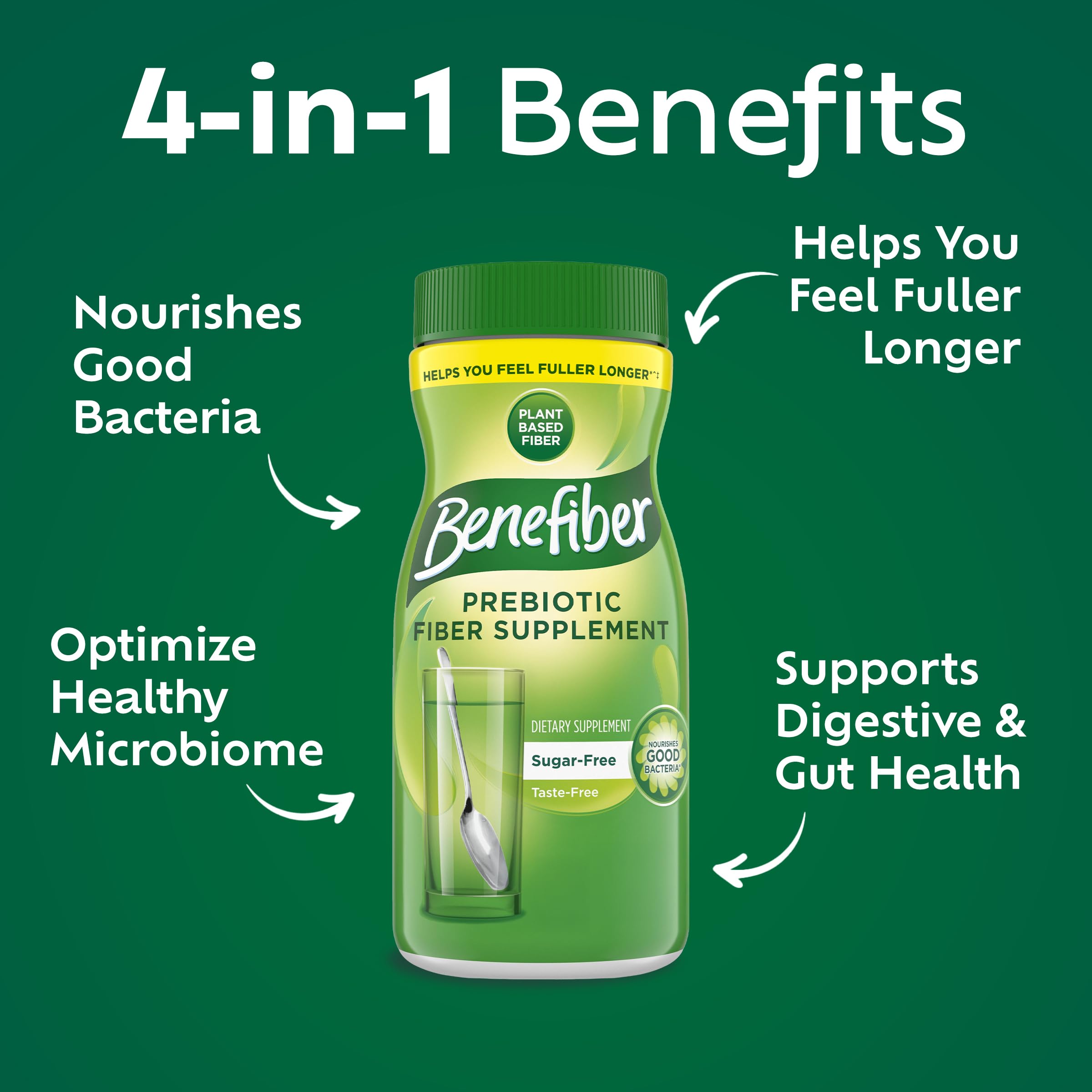 Unflavored Benefiber powder dissolves clear in a glass.