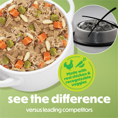 Beneful Freshly Prepared Blends vegetables close-up emphasizes carrots and peas for visible veggies.