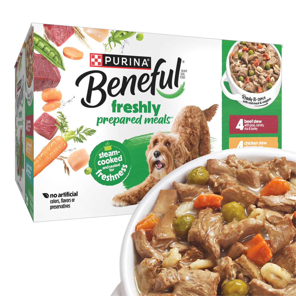 Beneful variety-pack tub showing multiple flavors for exciting meals