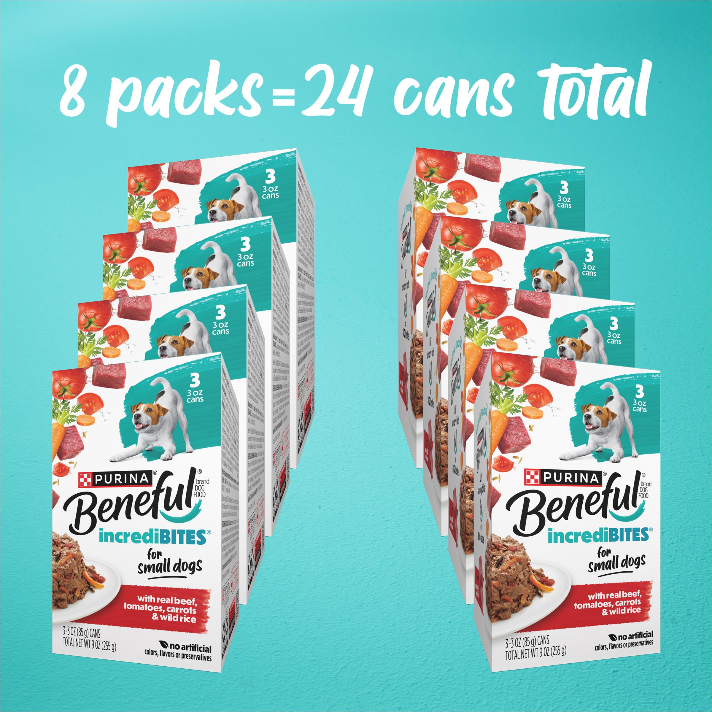 Beneful IncrediBites real beef with visible vegetables and wild rice in can.