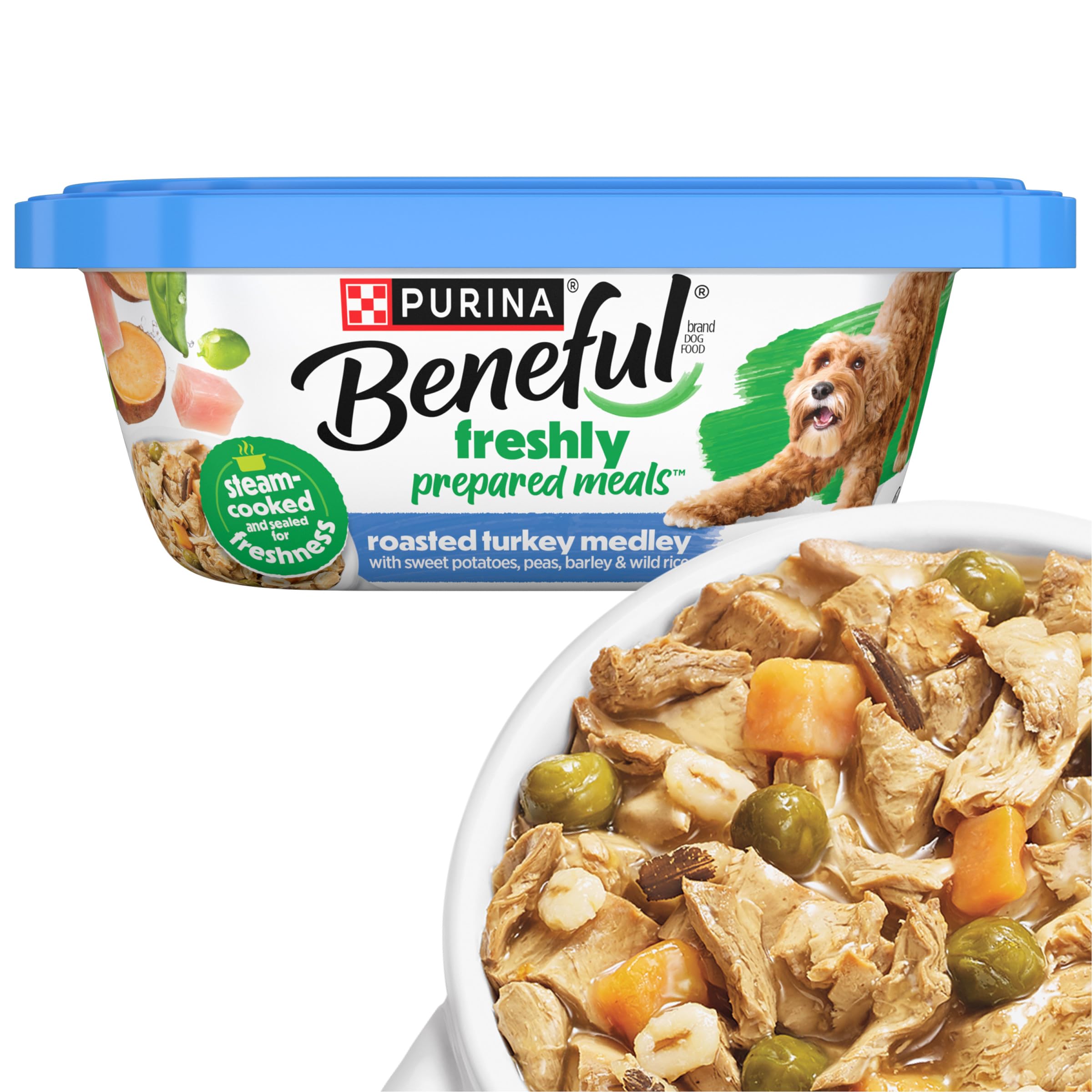 Beneful Roasted Turkey Medley tubs packaged for easy daily meals.