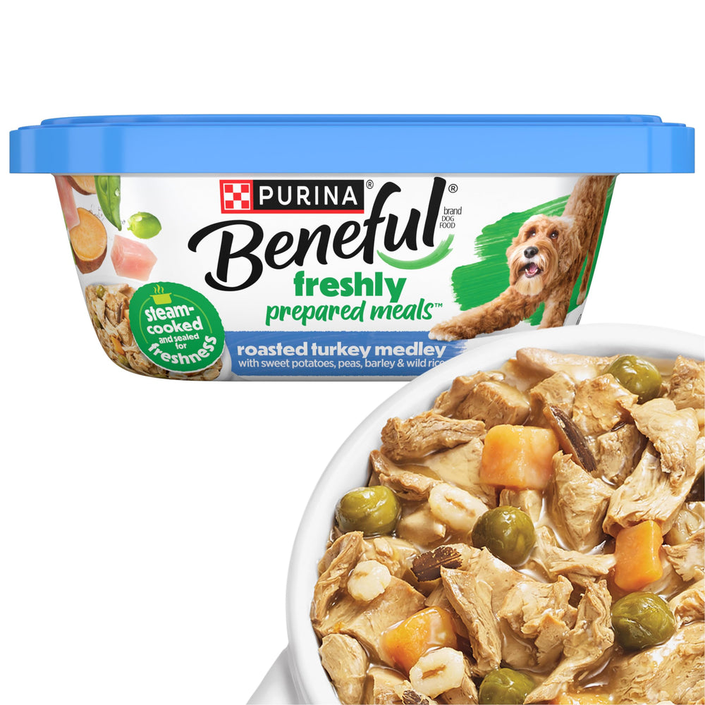 Beneful Roasted Turkey Medley tubs packaged for easy daily meals.