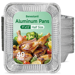 Benestanti 9x13-inch aluminum pans bulk pack ready for batch cooking and parties.