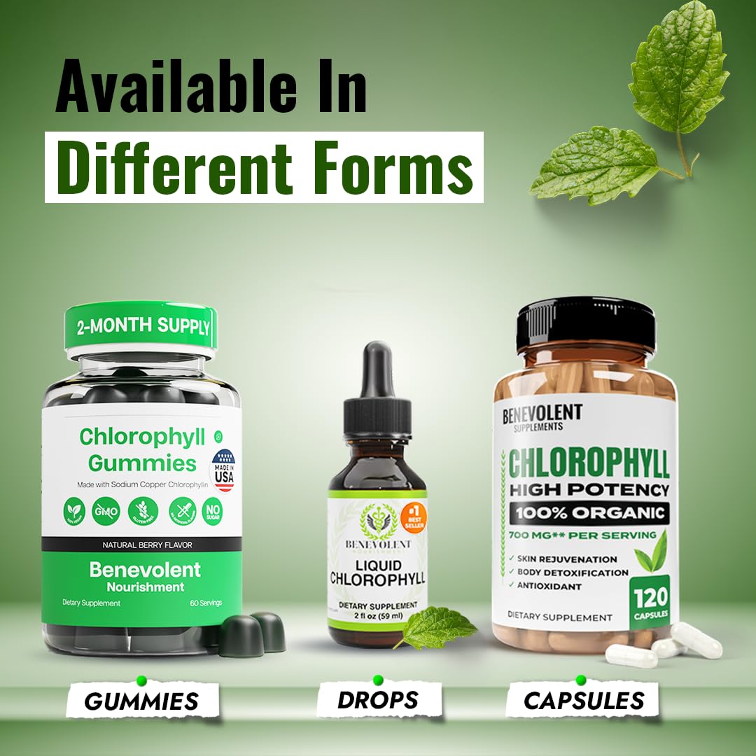 Lifestyle scene with Benevolent Nourishment chlorophyll capsules for energy and wellness