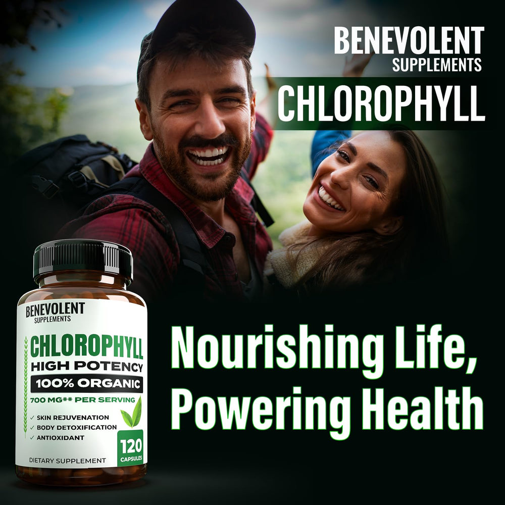 Made in USA badge on Benevolent Nourishment chlorophyll capsules packaging