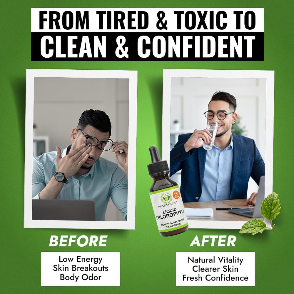 Benevolent Nourishment chlorophyll drops with digestive support icon illustration.