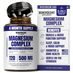 Benevolent Nourishment Magnesium Complex bottle front view for calm and sleep support