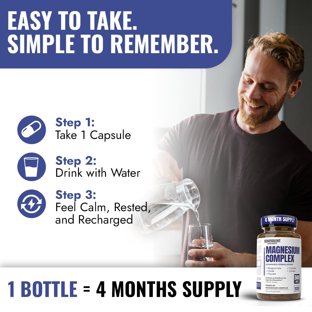 Benevolent Nourishment Magnesium Complex bottle side view showing 120 capsules