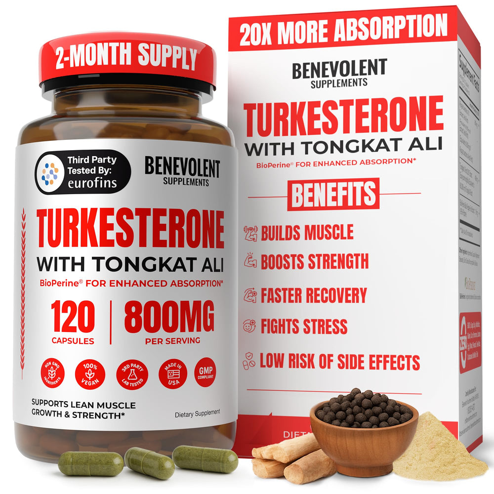 Benevolent Nourishment Turkesterone Tongkat bottle—premium blend for strength and endurance
