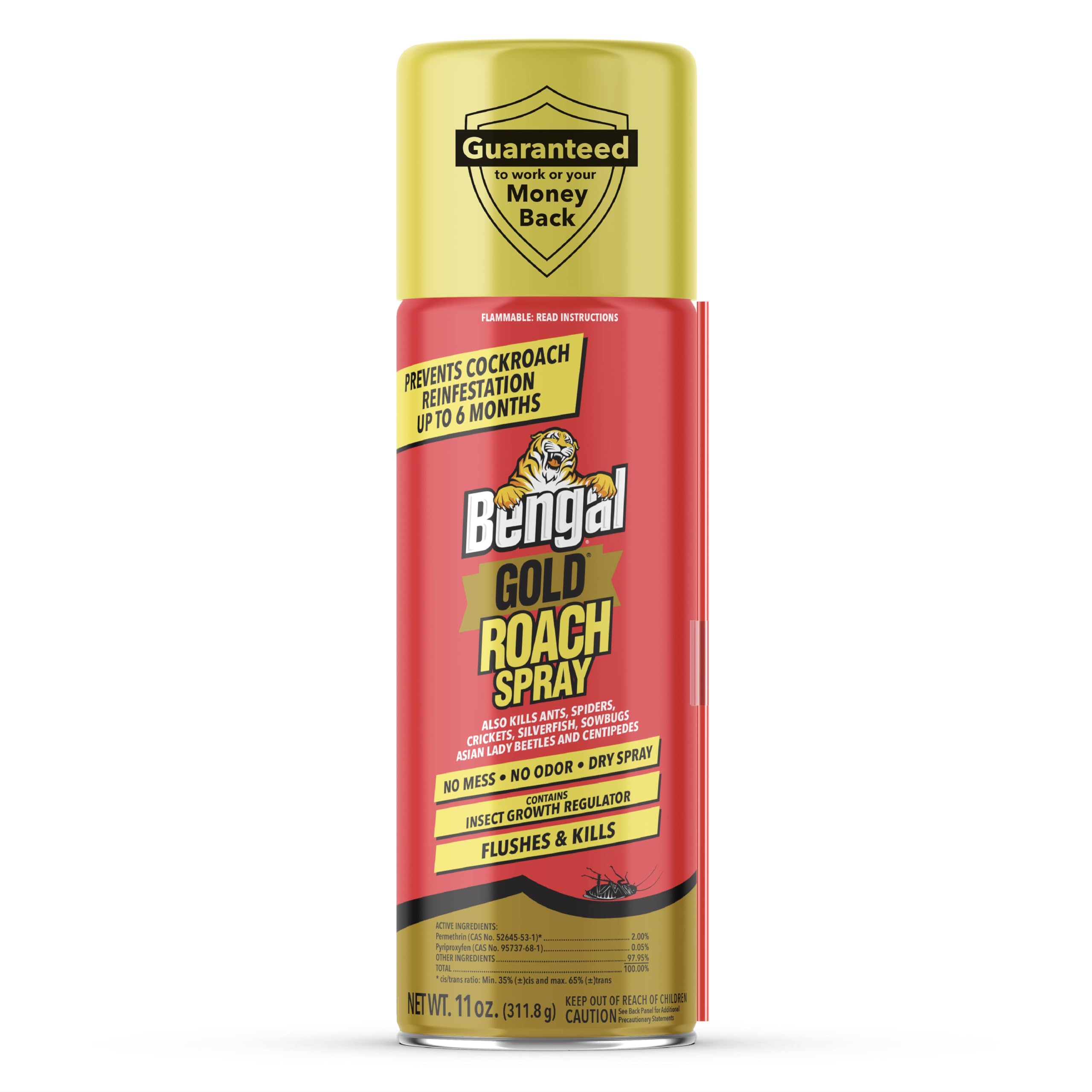 Bengal Gold Roach Spray bottle front view, odorless formula for home use