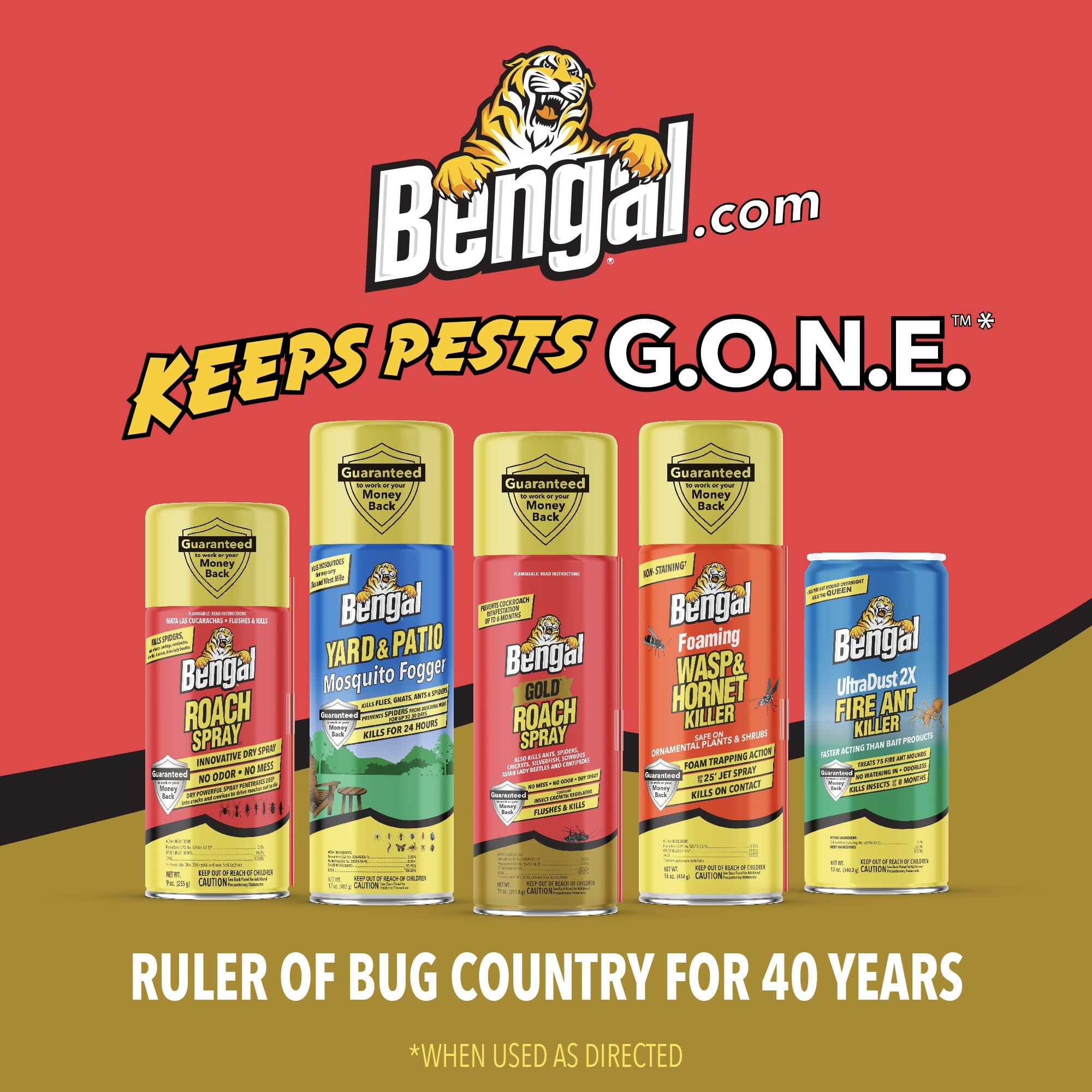 Bengal Gold Roach Spray demonstrates professional-strength pest control indoors and outdoors