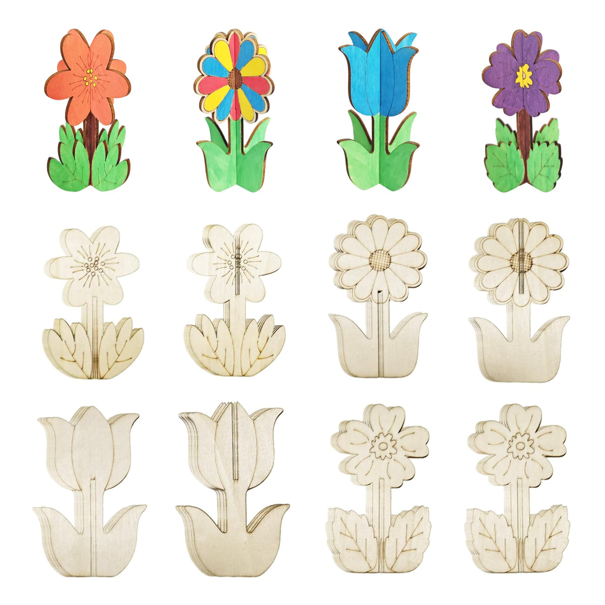 BENIMUS DIY 3D flower wood slices with smooth surfaces for painting projects.