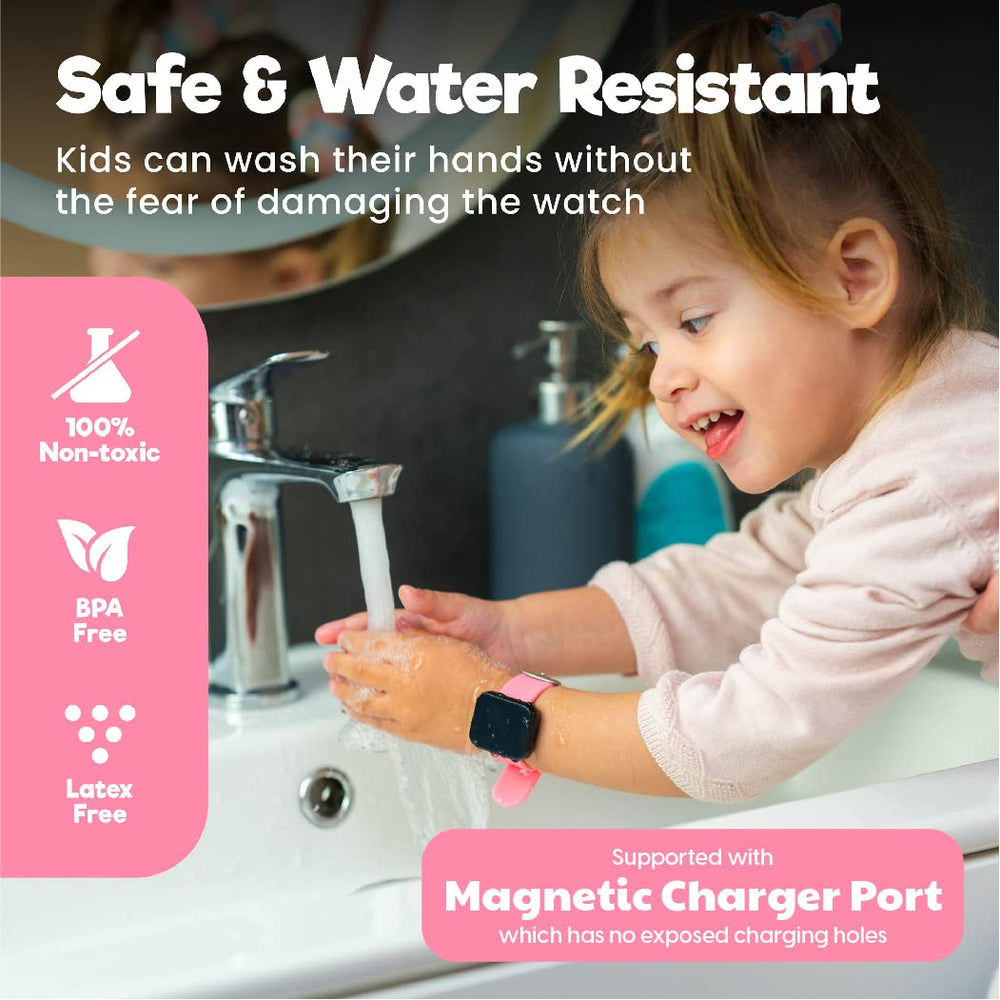 Benny Bradley's Potty Watch V2 water-resistant design supports splashy handwashing