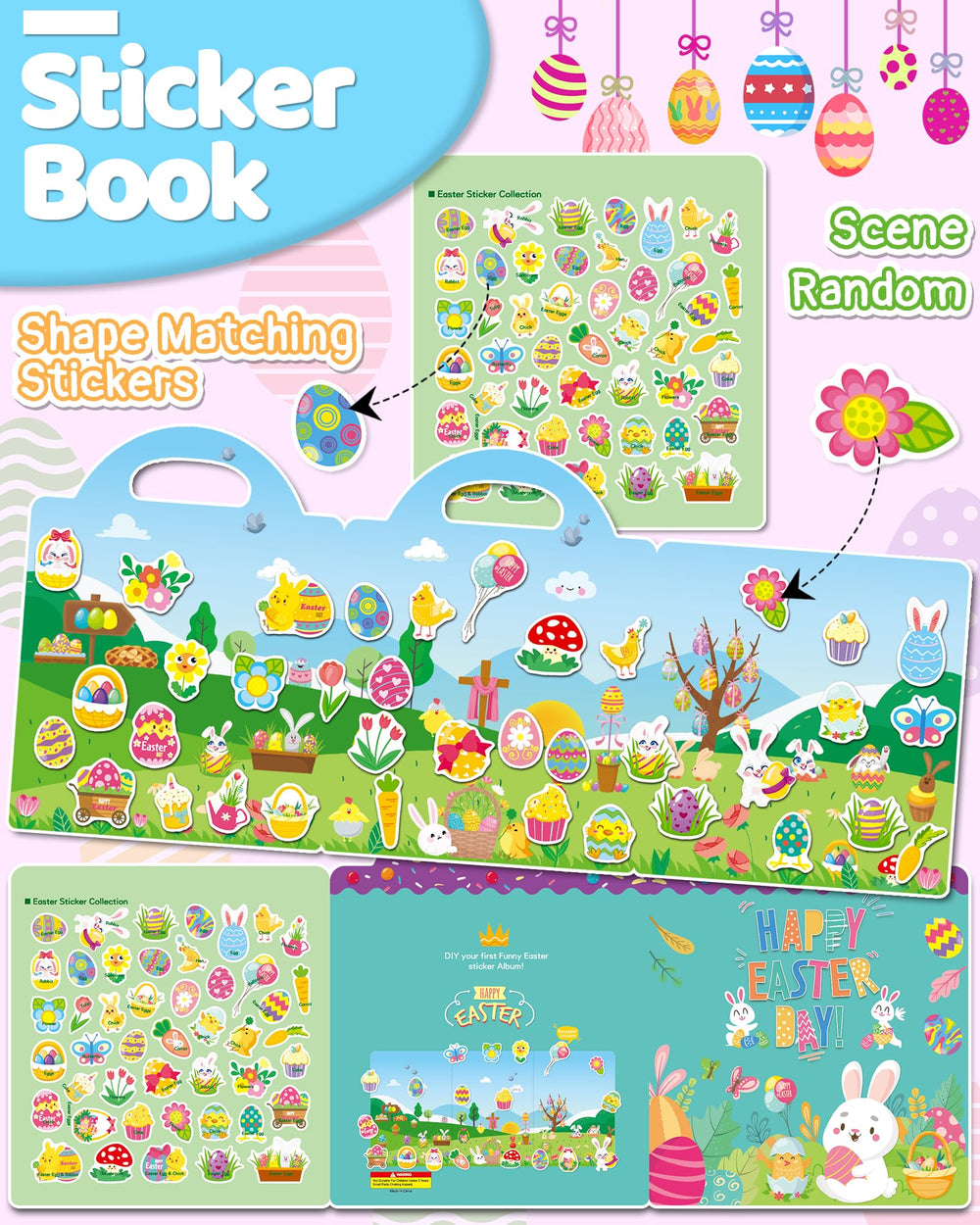 Benresive Easter sticker book interior pages ready for reuse and play.