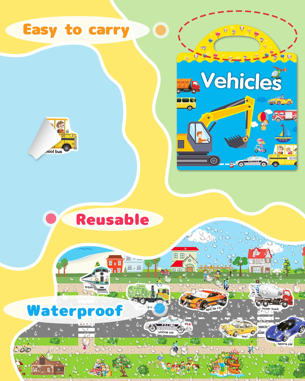 Benresive sticker book on window shows screen-free, surface-friendly activity.