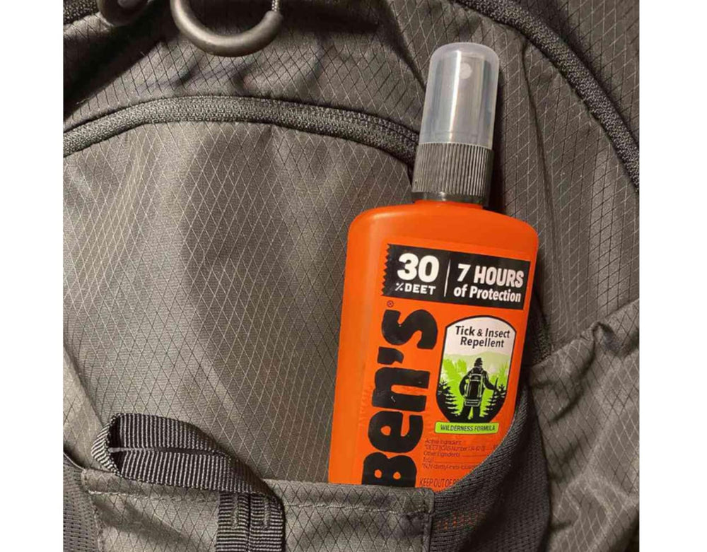 Ben's 30% DEET on-trail ready spray for easy application during outdoor adventures.