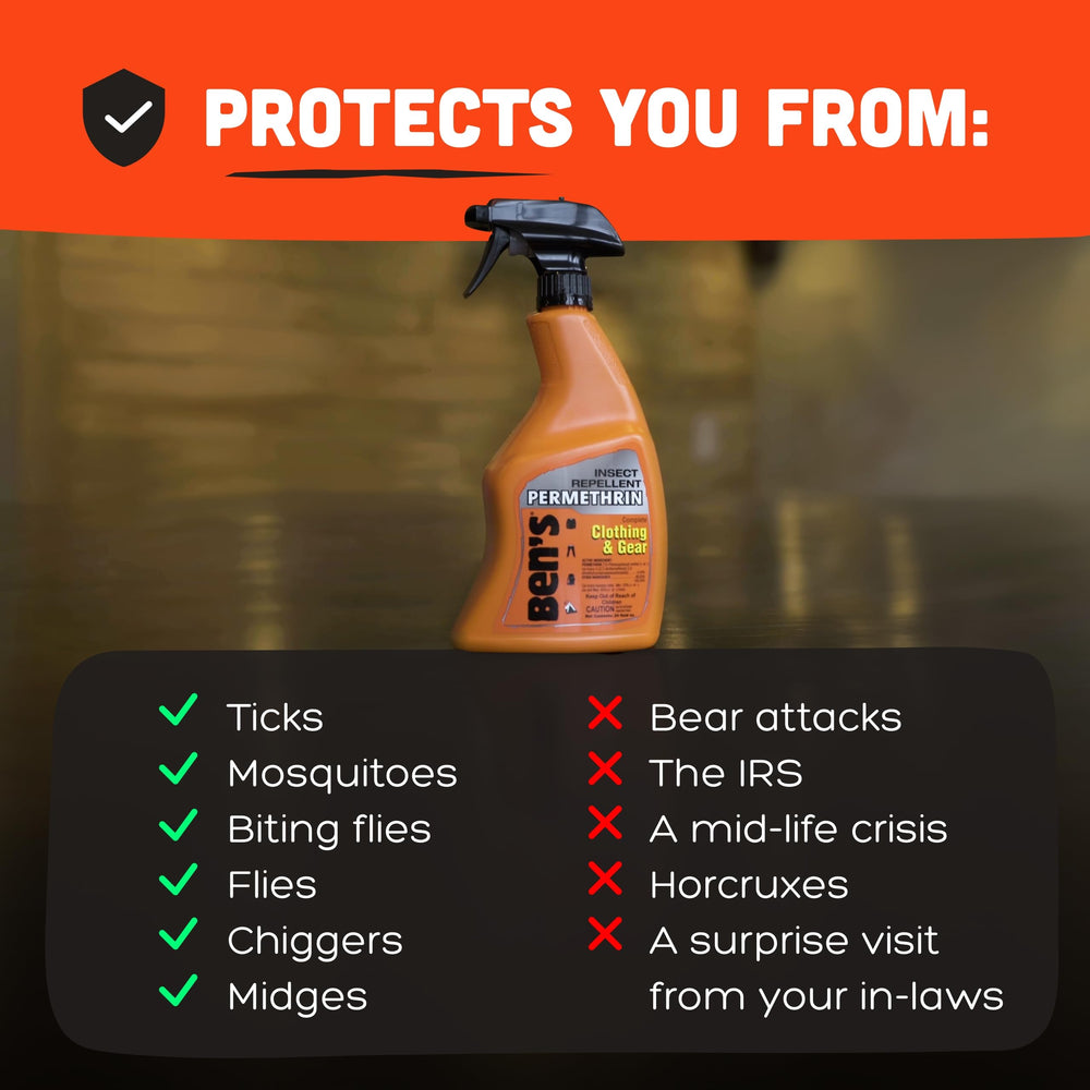 Ben's repellent lasts up to six weeks on clothes.