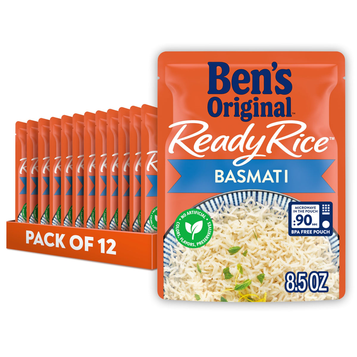 BEN'S ORIGINAL Ready Rice Basmati pouch microwaves in 90 seconds for a quick, flavorful side.