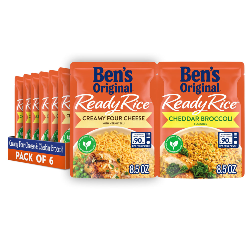 BEN'S ORIGINAL Ready Rice Creamy Four Cheese and Broccoli pouch heat-ready for a comforting quick meal.