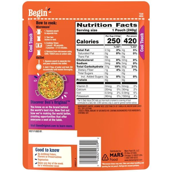 BEN'S ORIGINAL Ready Rice Jasmine pouch heating in the microwave for fast dinner.