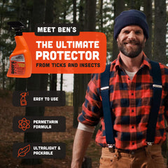 Ben's permethrin formula 0.5% bonds to fibers for lasting protection.