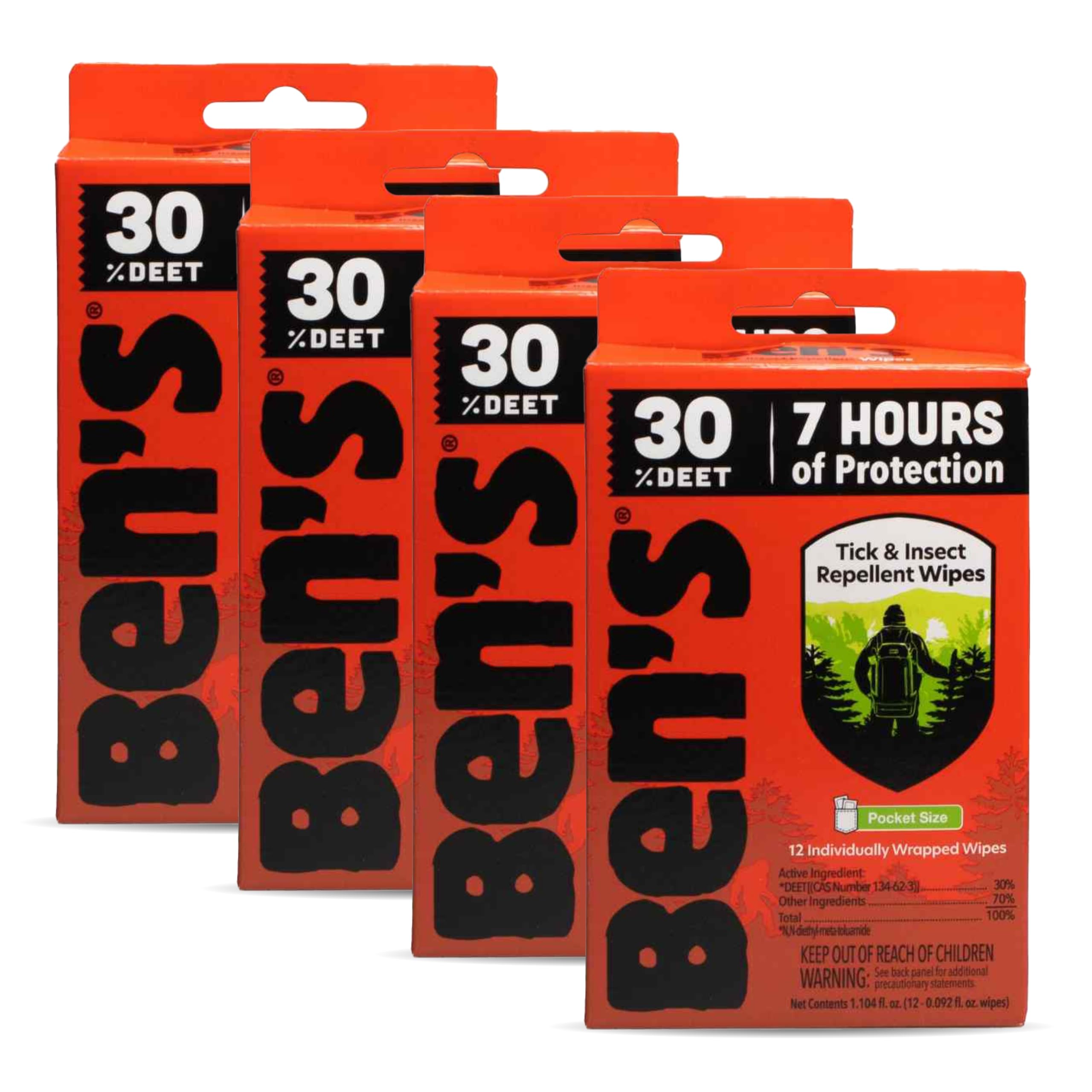 Ben's Tick & Insect Repellent Wipes pack—compact protection for outdoor adventures.