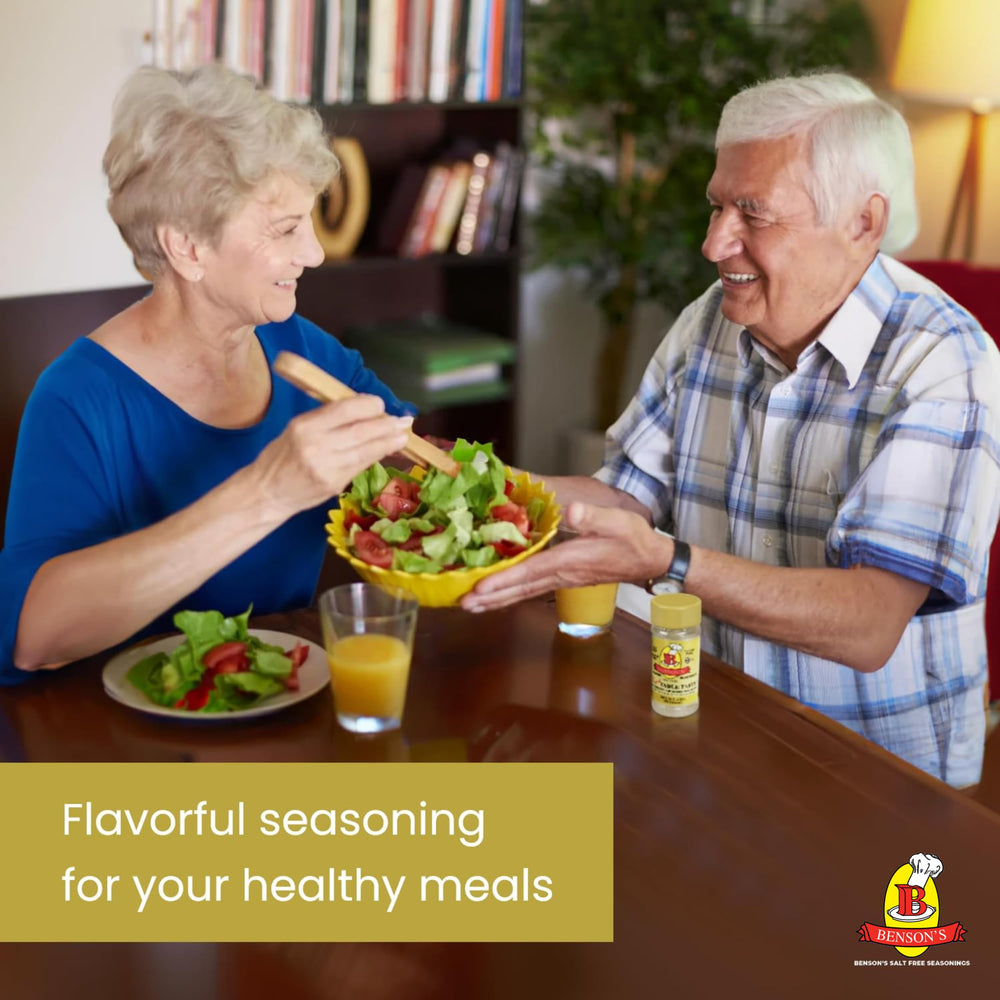 Benson's Table Tasty salt substitute vegetables dish signals savory all-purpose seasoning.