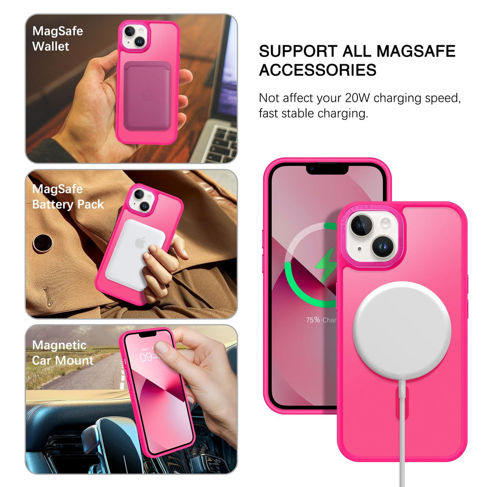Pink Bentoben case shows MagSafe alignment for fast wireless charging.