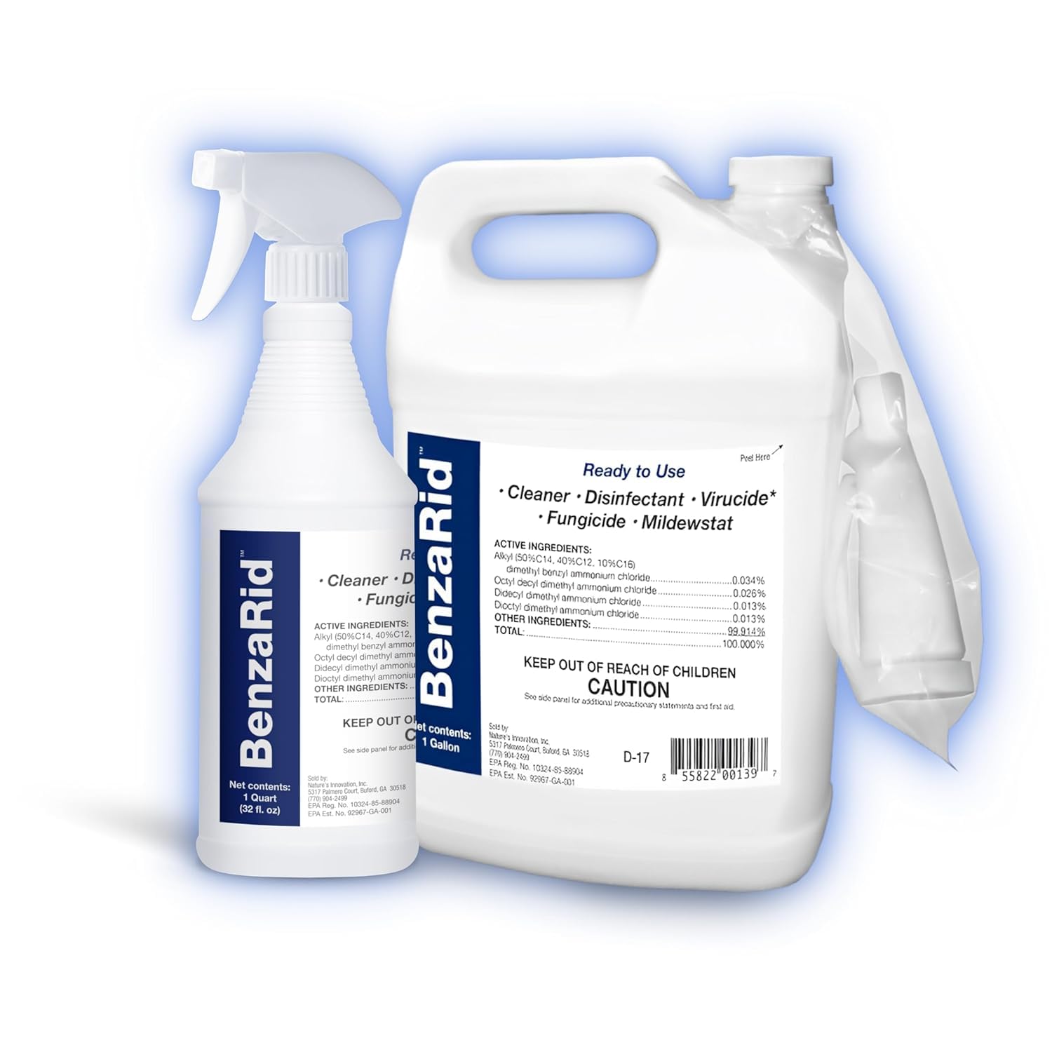 BenzaRid Pro bottle with spray nozzle targets mold on contact