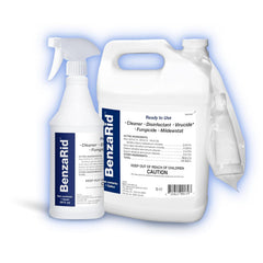 BenzaRid Pro bottle with spray nozzle targets mold on contact