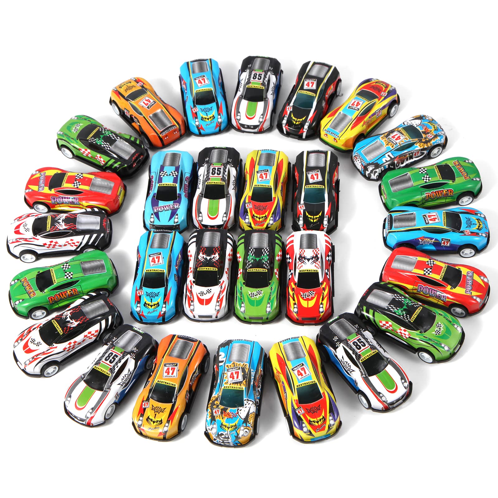 Benzem 28-pack pull-back cars in bright colors for shared play and party favors.