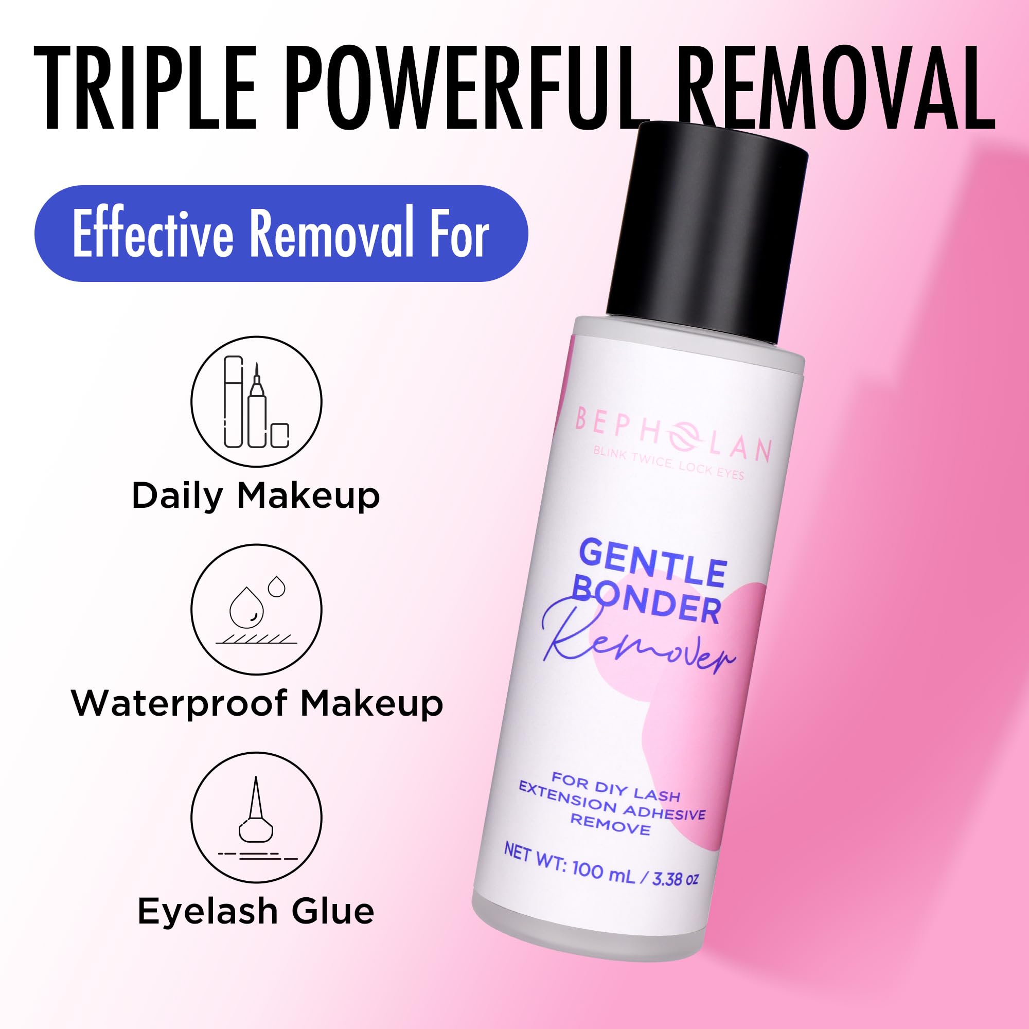 BEPHOLAN water-oil remover dissolves stubborn lash glue in seconds.