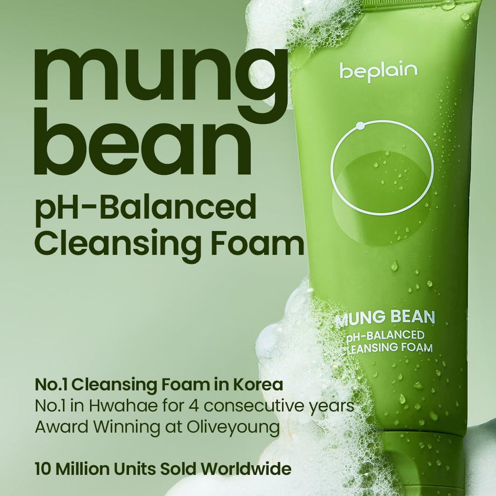 Beplain Mung Bean foam lather closeup shows soft, hydrating cleansing action.