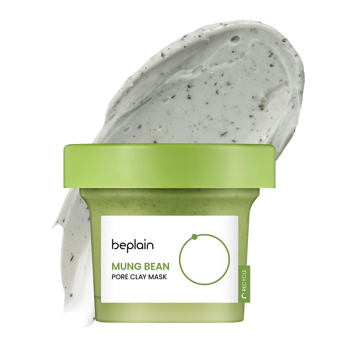Beplain Mung Bean Pore Clay Mask jar highlights fragrance-free cleansing for refined pores.