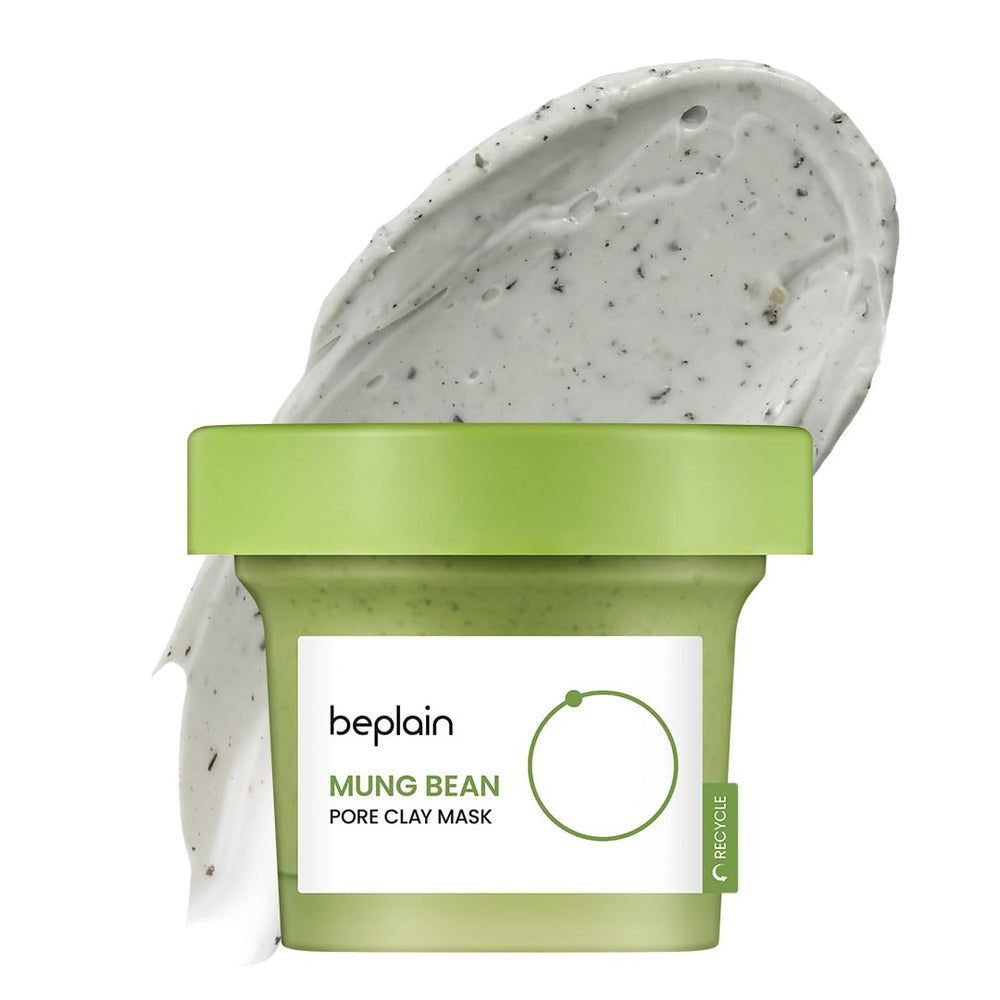 Beplain Mung Bean Pore Clay Mask jar highlights fragrance-free cleansing for refined pores.