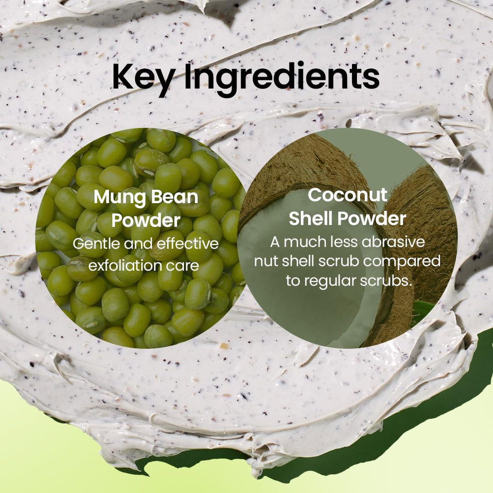 Beplain Mung Bean Pore Clay Mask packaging shows fragrance-free, Korean skincare.