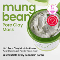 Beplain Mung Bean Pore Clay Mask spread-on-skin demonstrates gentle exfoliation for smoother texture.