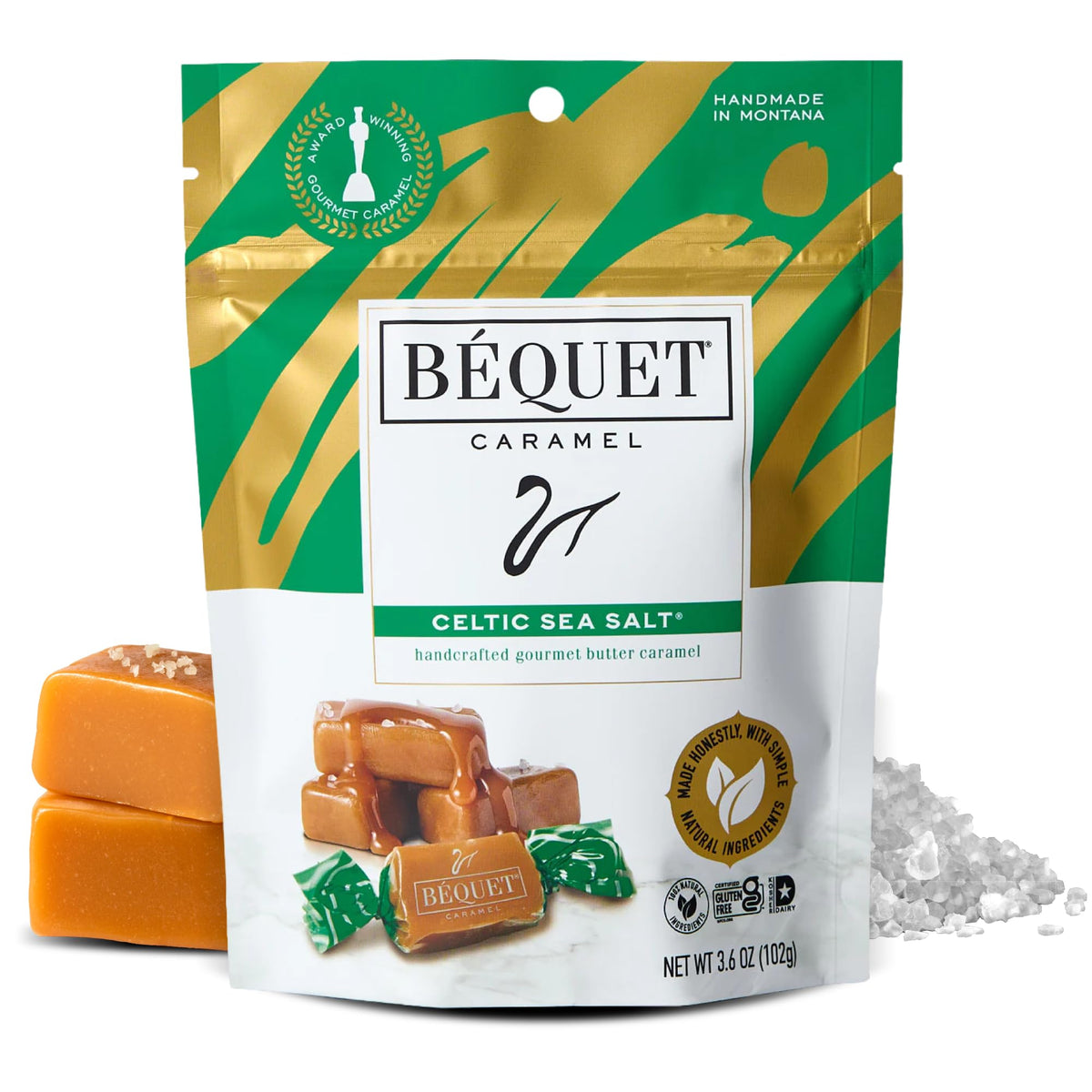 Bequet Celtic Sea Salt Caramel pack with premium bites ideal for gifting or sharing.