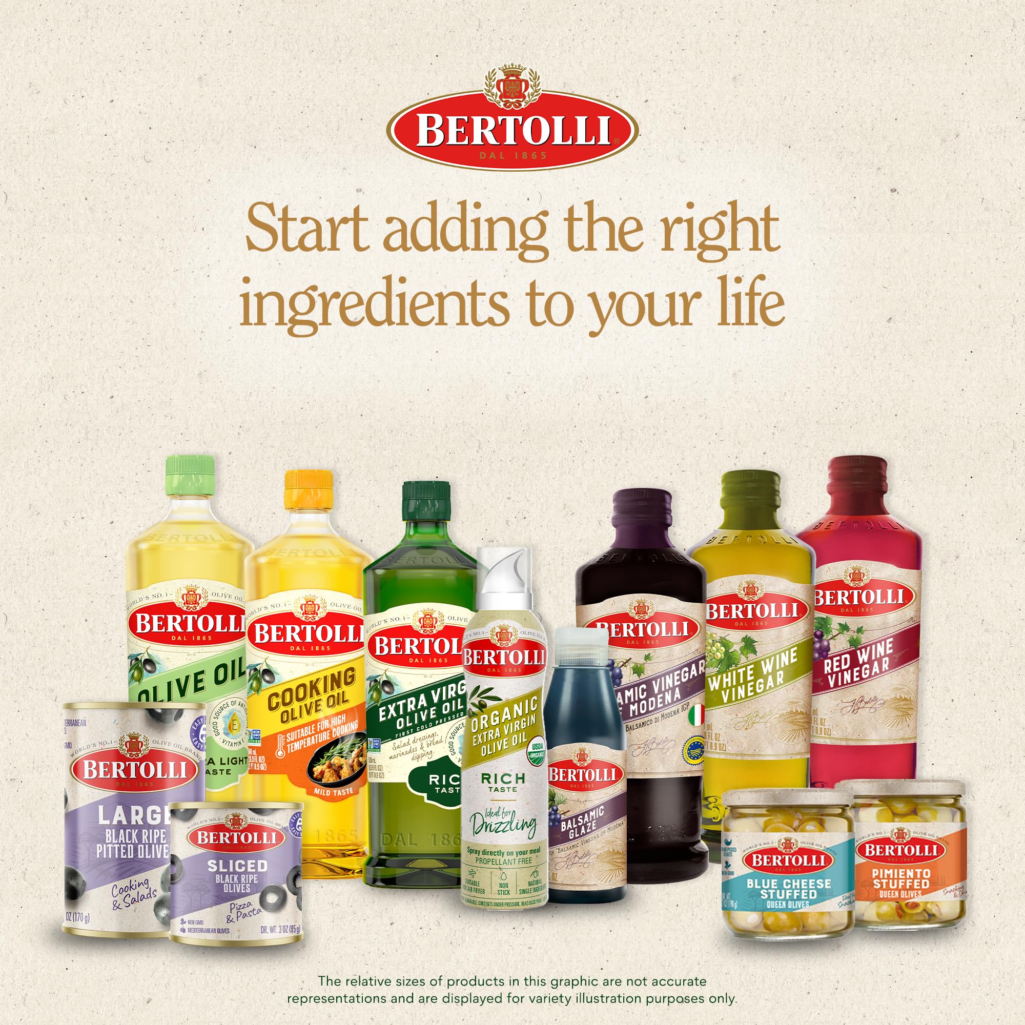 Bertolli olive oil highlighting polyphenols for depth and character.