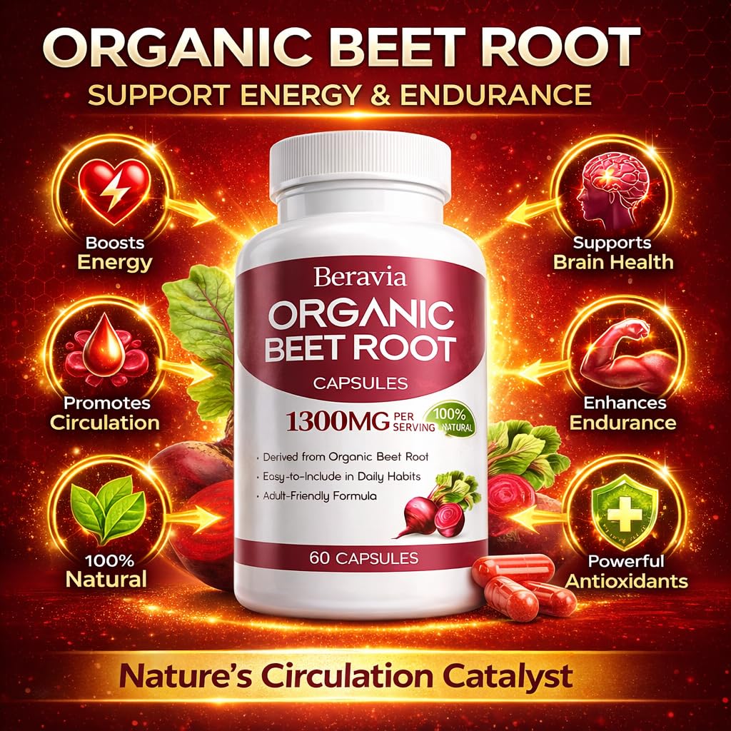 Beravia Beet Root Capsules packaging highlighting 1300 mg per serving