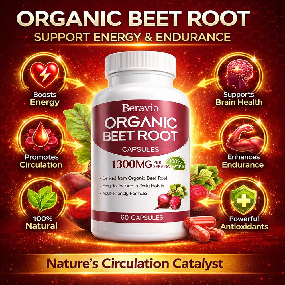 Beravia Beet Root Capsules packaging highlighting 1300 mg per serving