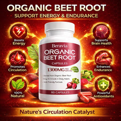 Beravia Beet Root Capsules packaging highlighting 1300 mg per serving