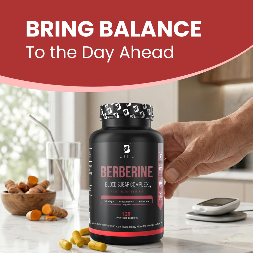 Graphic depicting two capsules delivering 600 mg berberine per serving.