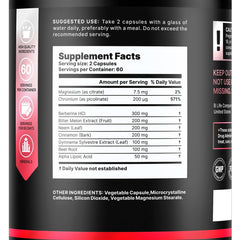 Closeup of berberine capsules highlighting vegetarian, non-GMO formula.