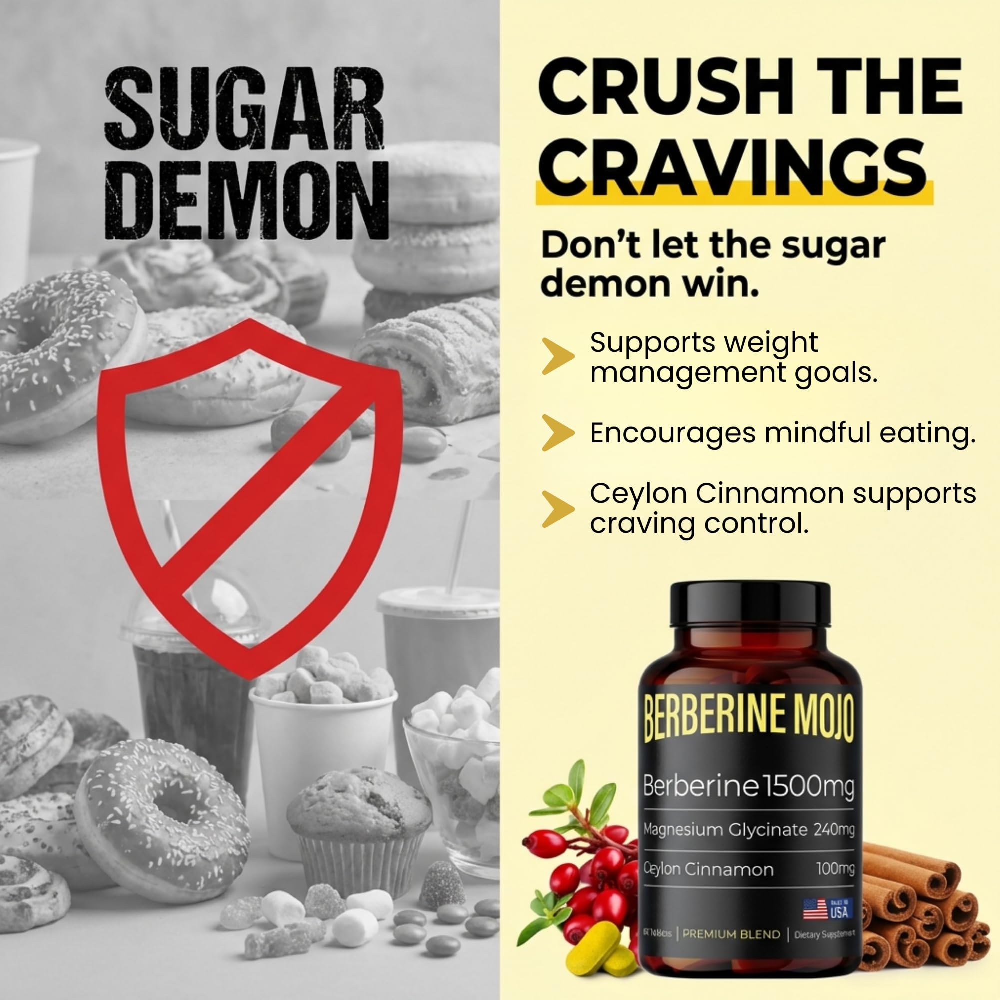 Berberine Mojo magnesium glycinate pills close-up for digestion support.
