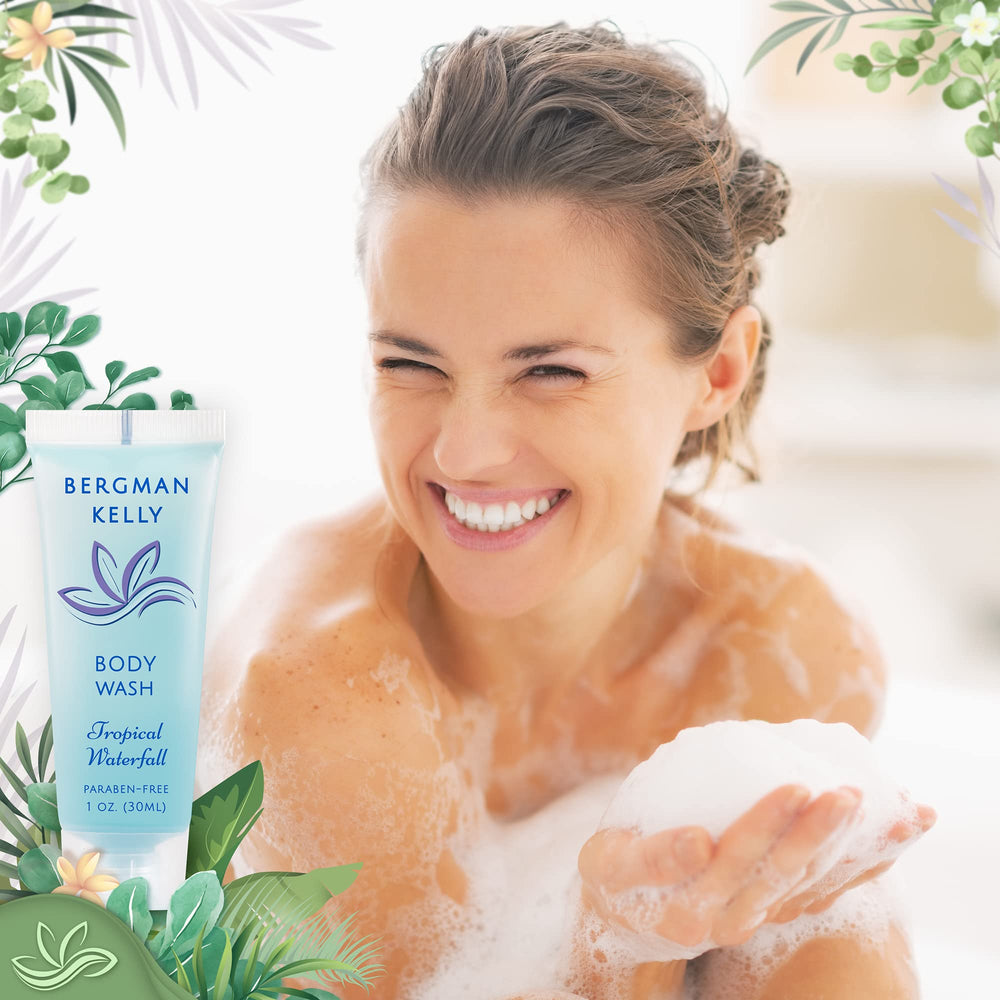 BERGMAN KELLY hotel spa ready body wash in guest bathroom setup