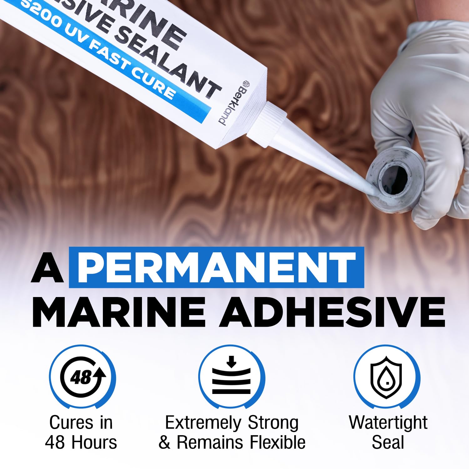 Berkland marine adhesive bonds deck hardware with permanent seal