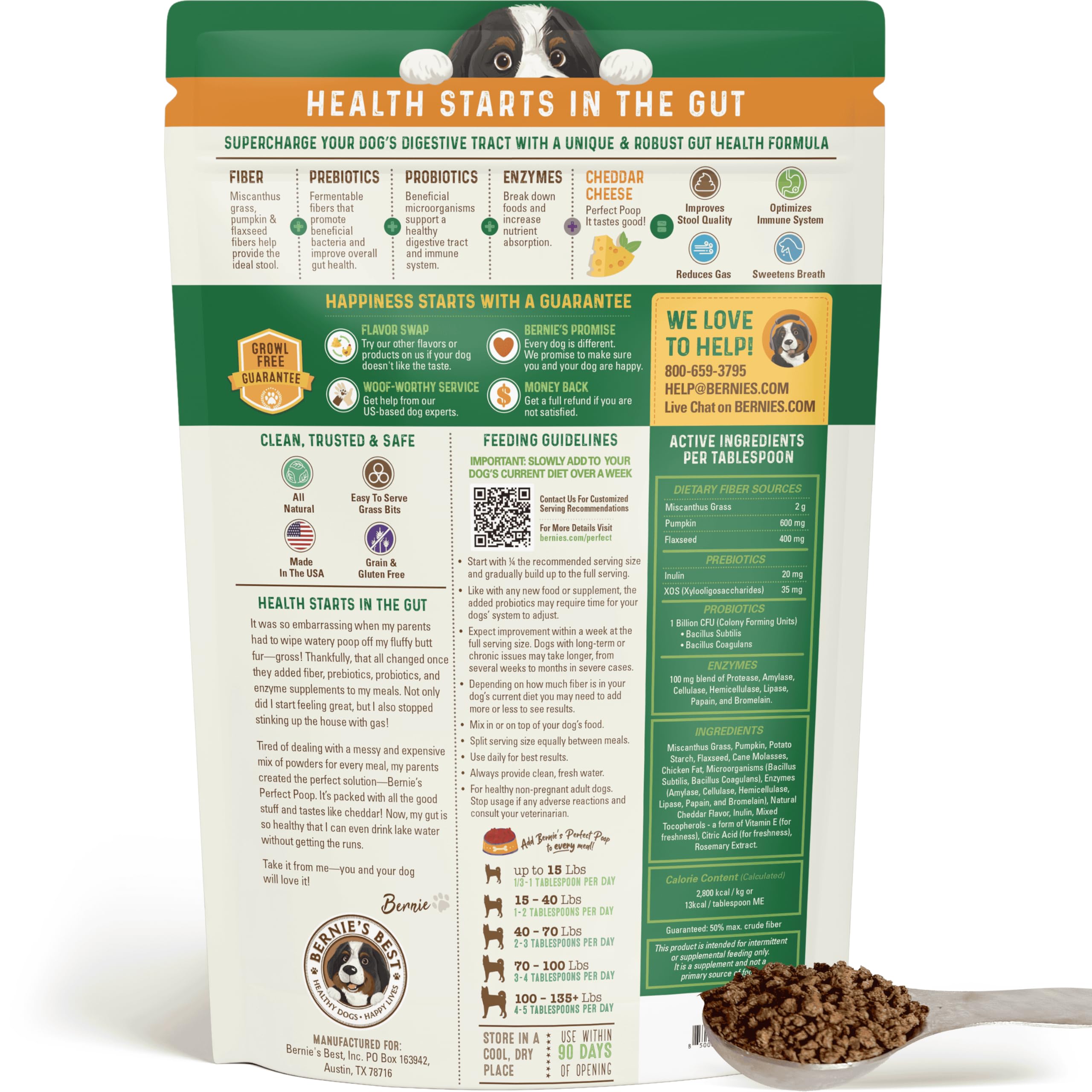 Bernie's Perfect Poop grass bits texture provides gentle fiber