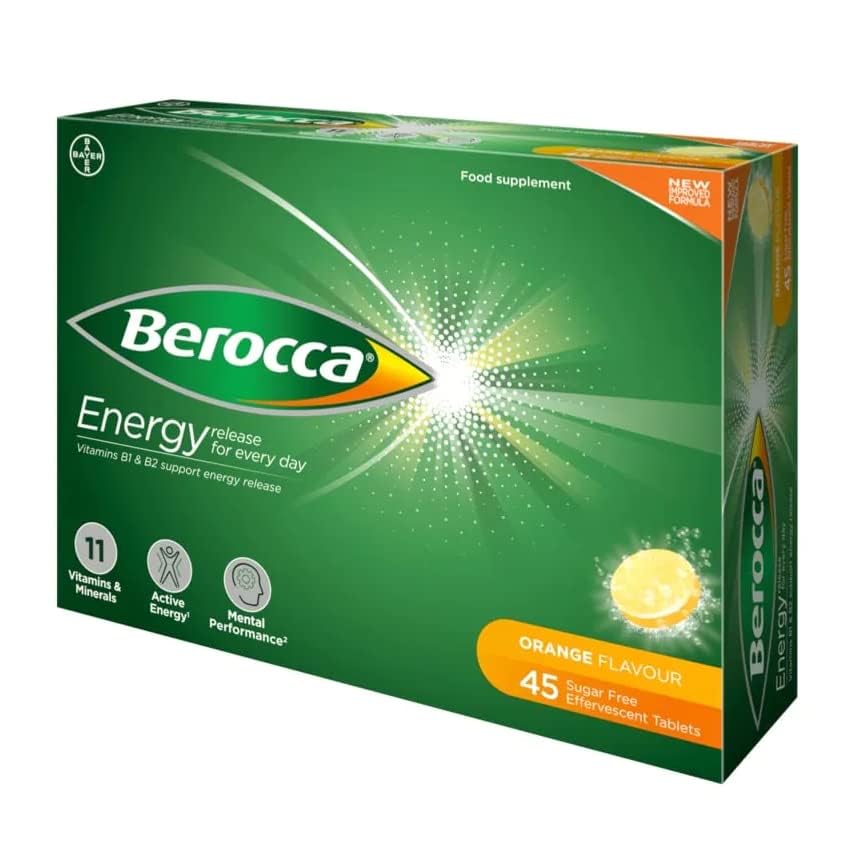 Berocca Orange dissolved tablets fizz in a glass